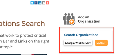 Search Organizations Portlet Image Image of the Search Organizations portlet for How to Add an Organization tutorial.
